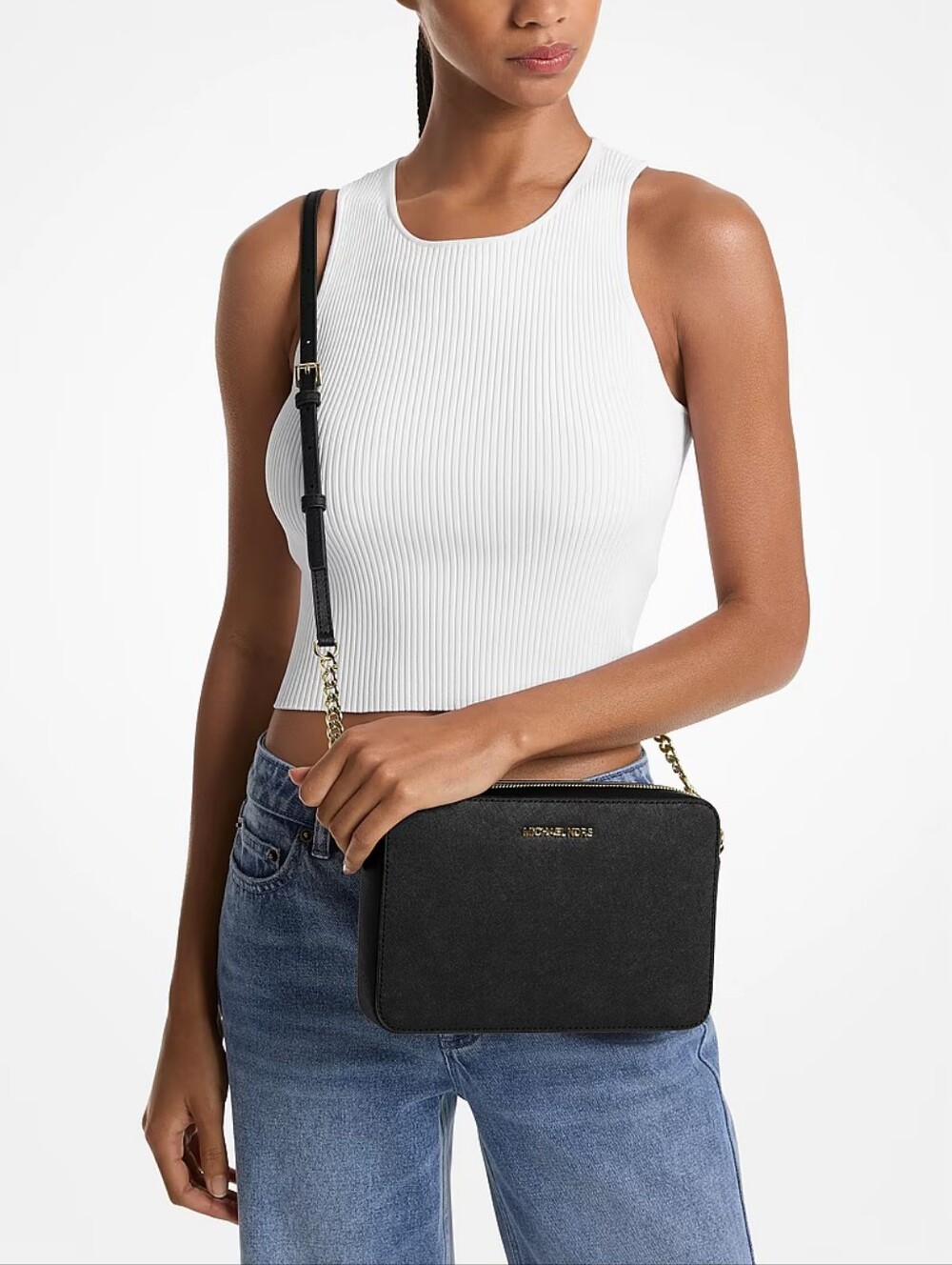 Michael Kors Jet Set Saffiano Leather Crossbody Bag - Blk with Gold Hardware - Picture 15 of 16